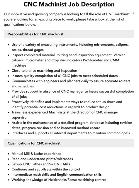 job description for cnc mechanic